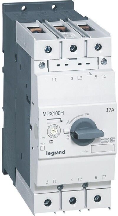 LEGRAND Disjoncteur moteur MPX3 100H - réglage thermique 11A à 17A - pouvoir de coupure 100kA en 415V LEGRAND Disjoncteur moteur MPX3 100H - réglage thermique 11A à 17A - pouvoir de coupure 100kA en 415V