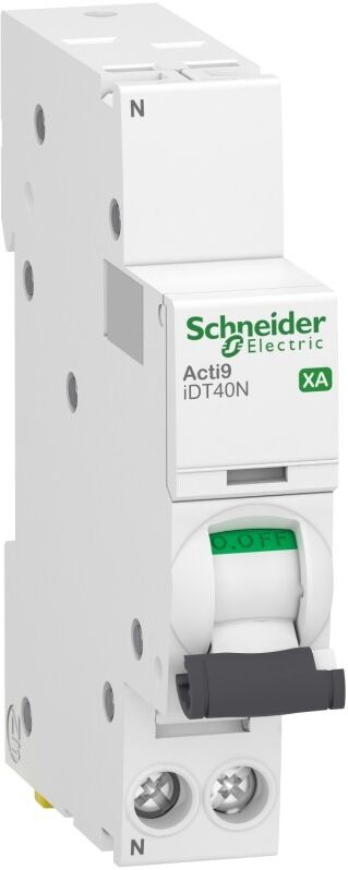 SCHNEIDER Disjoncteur Acti9 iDT40N XA auto/vis - 1P+N - 40A - courbe C - 6000A/10 kA SCHNEIDER Disjoncteur Acti9 iDT40N XA auto/vis - 1P+N - 40A - courbe C - 6000A/10 kA