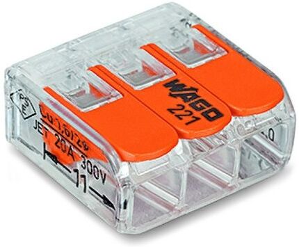 WAGO Mini borne WAGO pour 3 conducteurs, 4mm², avec levier de manipulation (Boite de 50 pièces) WAGO Mini borne WAGO pour 3 conducteurs, 4mm², avec levier de manipulation (Boite de 50 pièces)