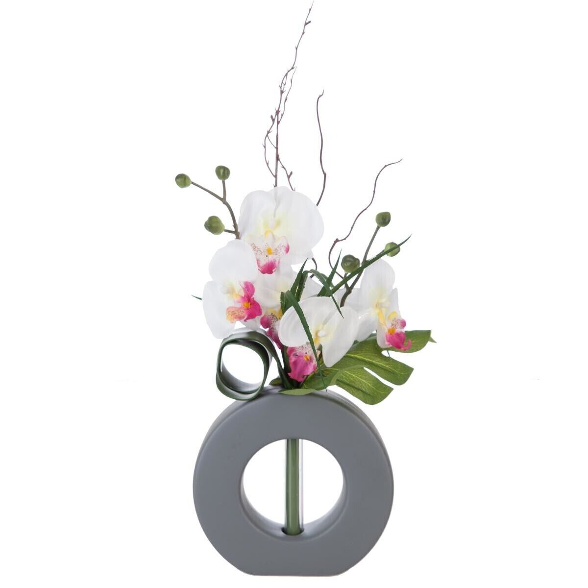 Atmosphera Composition d'orchidées artificielles, vase en céramique, gris H44 cm  - Bleu,Vert