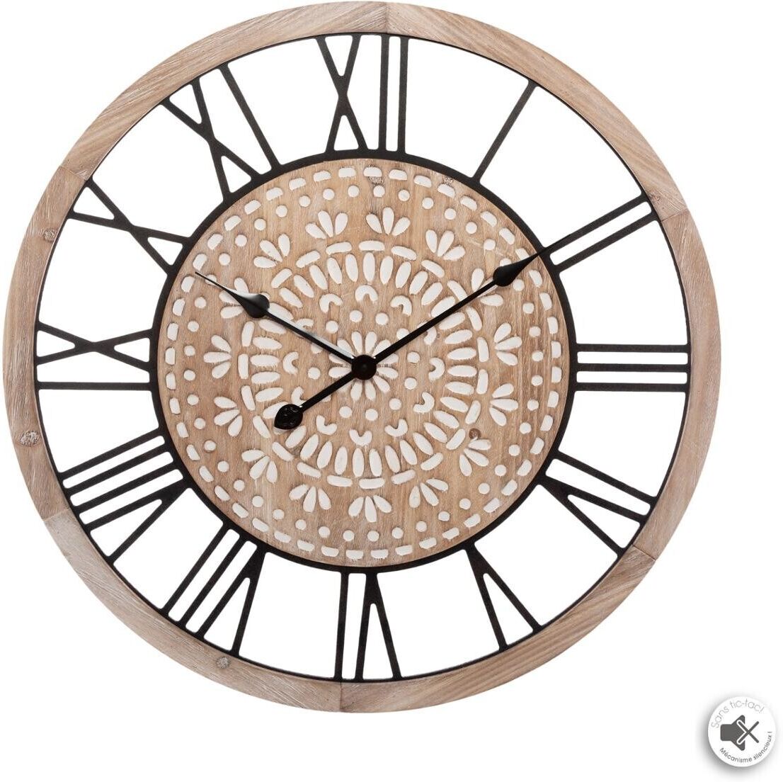 Atmosphera Horloge gravée en bois D67 cm Atmosphera Horloge gravée en bois D67 cm