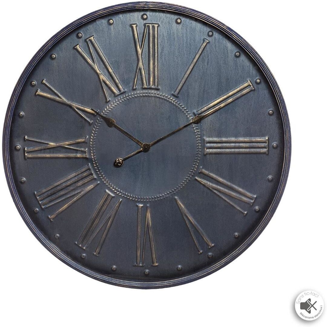 Atmosphera Horloge bleue, métal embossé D77 cm Atmosphera Horloge bleue, métal embossé D77 cm