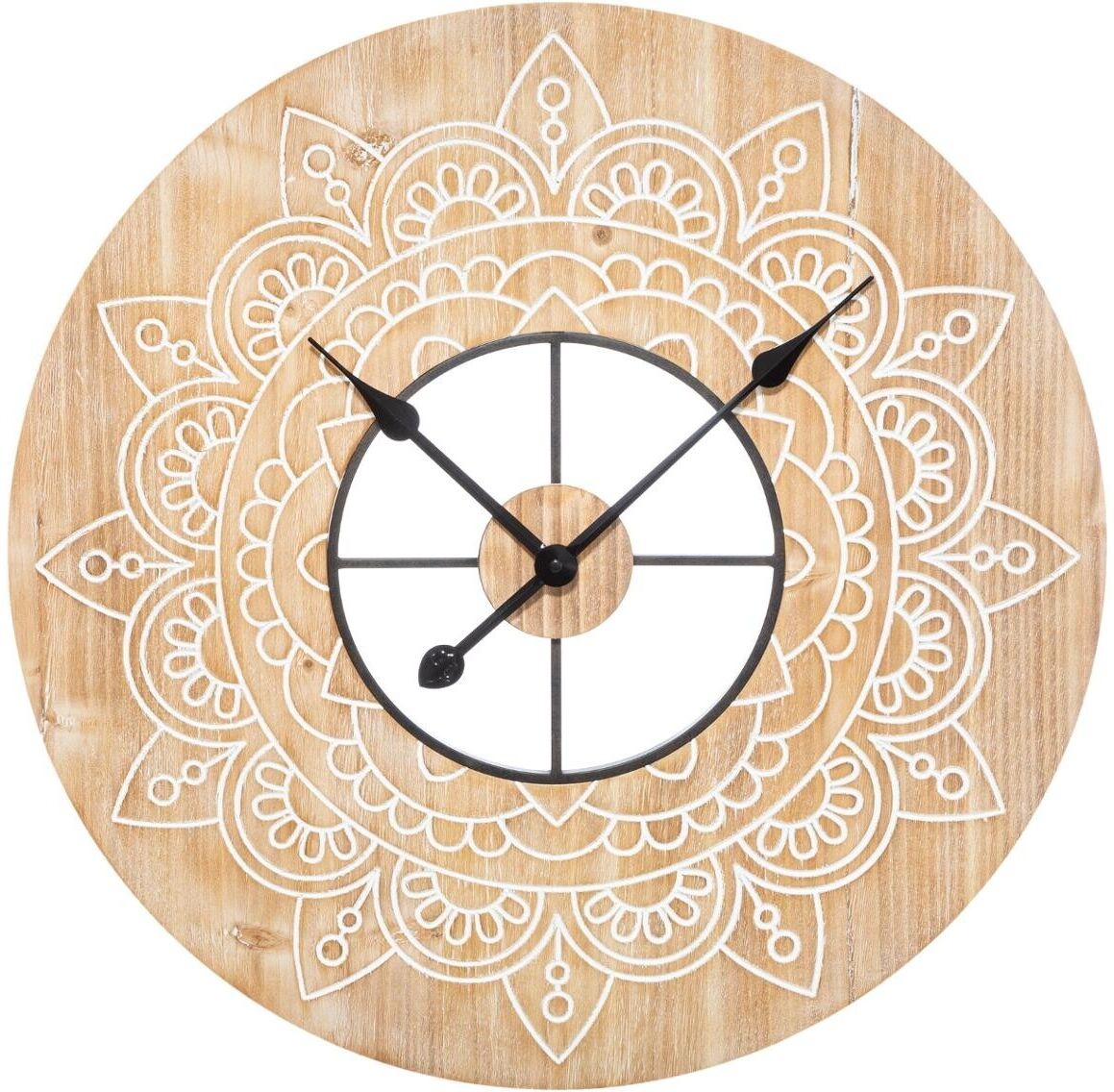 Atmosphera Horloge gravée en bois D60 cm Atmosphera Horloge gravée en bois D60 cm
