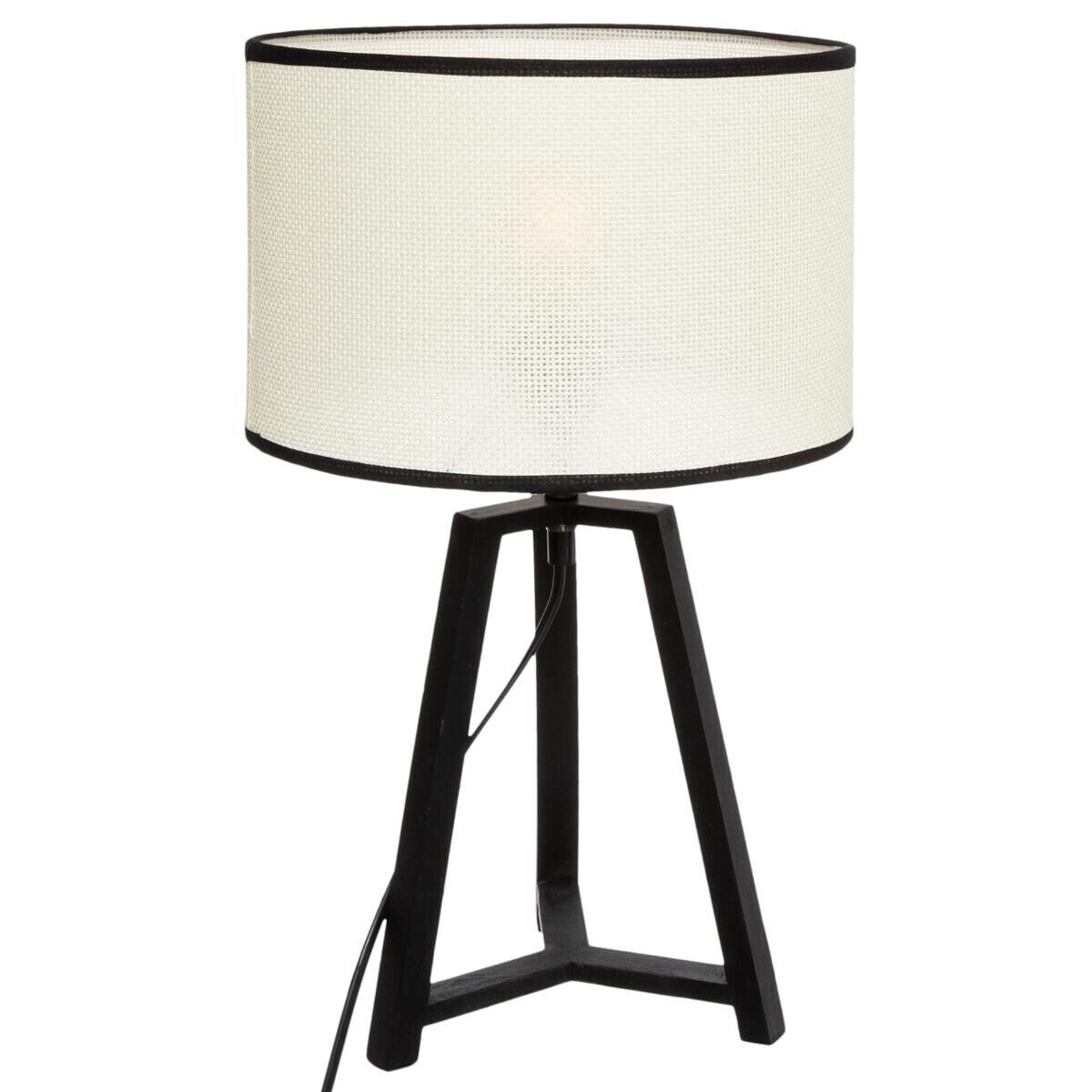 Atmosphera Lampe trépied "Safari", noir et blanc, bois H48 cm