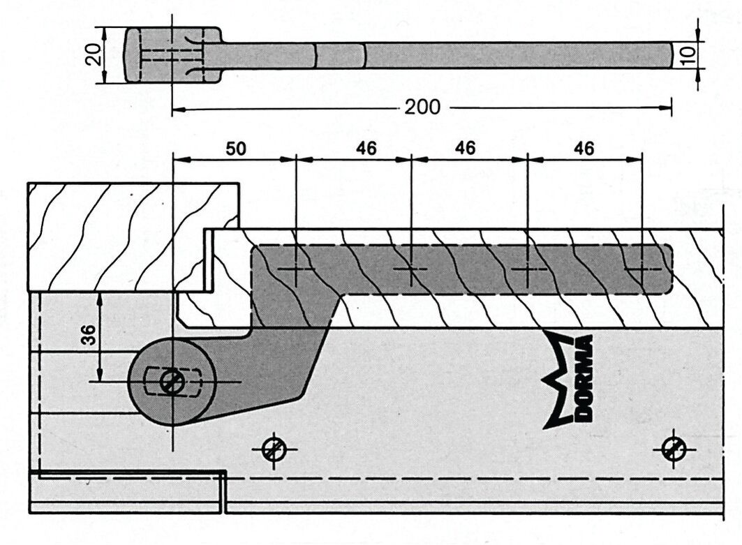 Bras du bas coudé 7411/46 pour porte à recouvrement - DORMA - 45010000