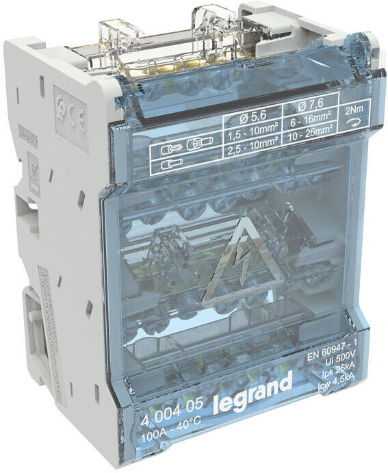 Répartiteur modulaire à barreaux étagés XL³ IK05 tétrapolaire 100A 6 départs 4 modules nouveau modèle - LEGRAND - 400405