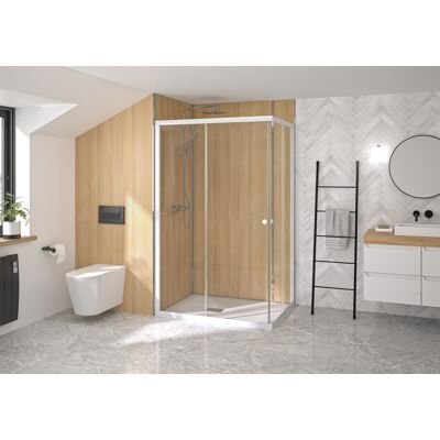Paroi de douche SUPRA III A 70 cm accès d'angle coulissant droite fixe gauche KINEDO PA1580BTNG Blanc - Publicité Paroi de douche SUPRA III A 70 cm accès d'angle coulissant droite fixe gauche KINEDO PA1580BTNG Blanc - Publicité