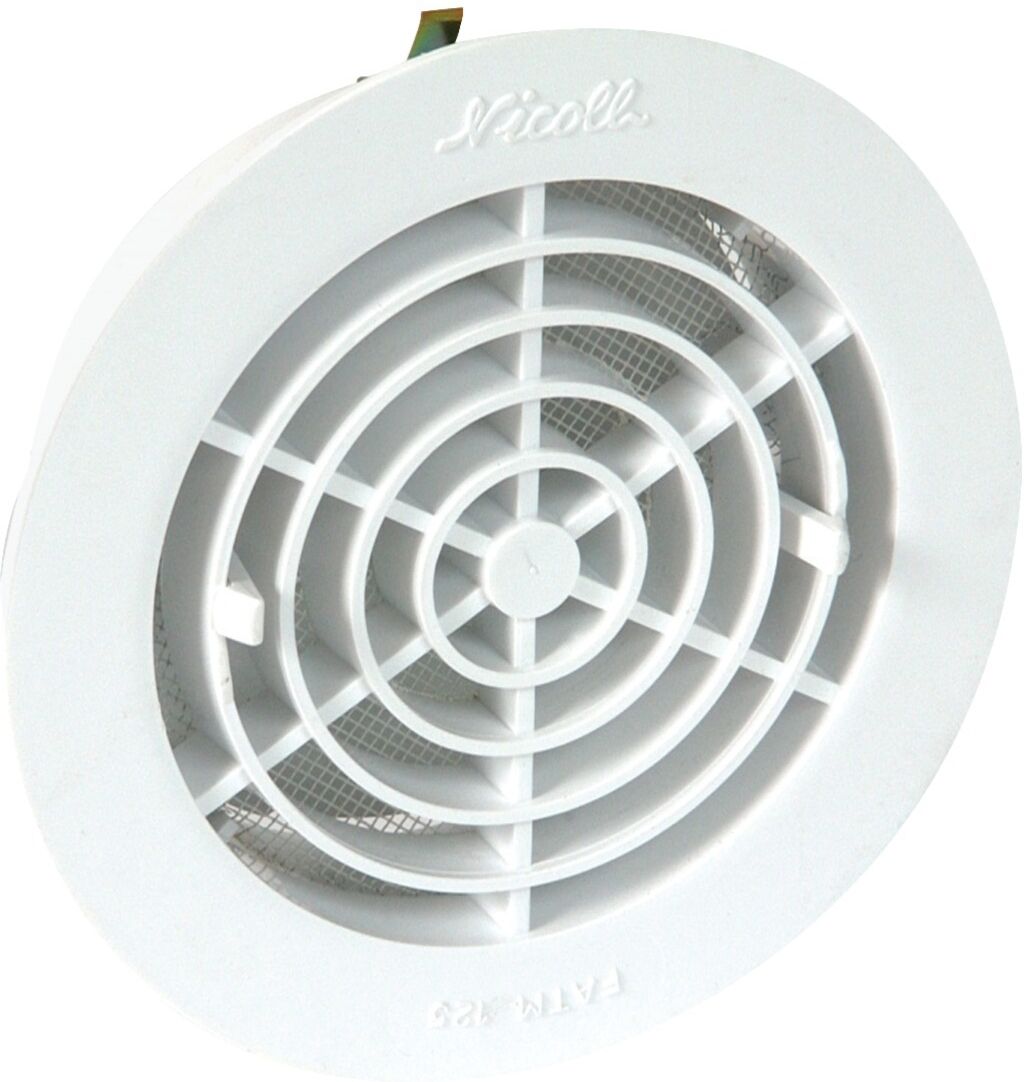 Grille de ventilation à encastrer aération intérieur à fermeture PVC D 125mm blanc - NICOLL - 1FATM125