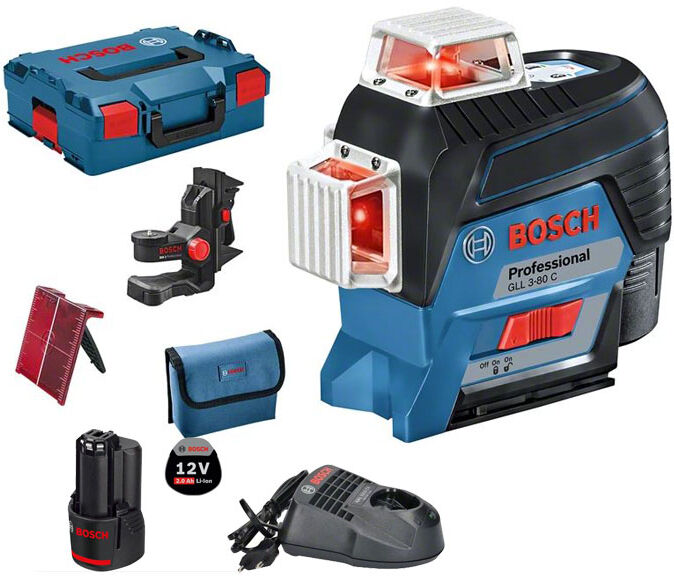 Laser ligne 12V GLL 3-80 C + 1 batterie GBA 2Ah + chargeur + coffret L-BOXX - BOSCH - 0601063R02