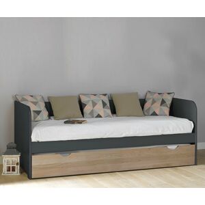 Ma Chambre d'Enfant Lit gigogne banquette enfant Bali  Gris anthracite et hêtre 80x200 cm