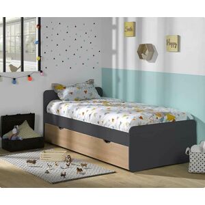 Ma Chambre d'Enfant Lit gigogne enfant Willow  Gris anthracite et hetre 90x190 cm