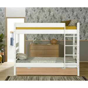 Ma Chambre d'Enfant Lit superpose haut gigogne ado 3 places 1,2,3  Blanc et hetre 90x190 cm