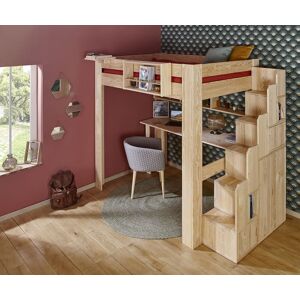 Ma Chambre d'Enfant Lit mezzanine adulte avec escalier Naolo  Bois naturel 90x190 cm