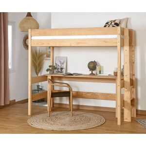 Ma Chambre d'Enfant Lit mezzanine enfant avec bureau Caly  Bois naturel 90x190 cm