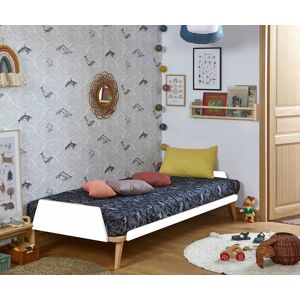 Ma Chambre d'Enfant Lit enfant montessori avec sommier- Kyou  Blanc et bois 90x190 cm