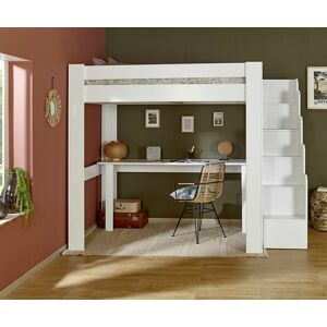Ma Chambre d'Enfant Lit mezzanine adulte 2 places avec escalier et bureau Naolo Blanc 140x190 cm - Publicité Ma Chambre d'Enfant Lit mezzanine adulte 2 places avec escalier et bureau Naolo Blanc 140x190 cm - Publicité