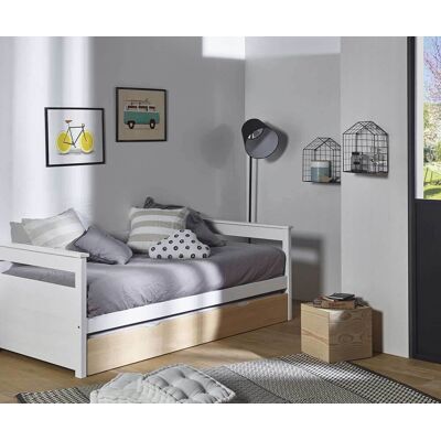 Ma Chambre d'Enfant Lit gigogne banquette enfant Mélo Blanc et bois 90x200 cm - Publicité Ma Chambre d'Enfant Lit gigogne banquette enfant Mélo Blanc et bois 90x200 cm - Publicité
