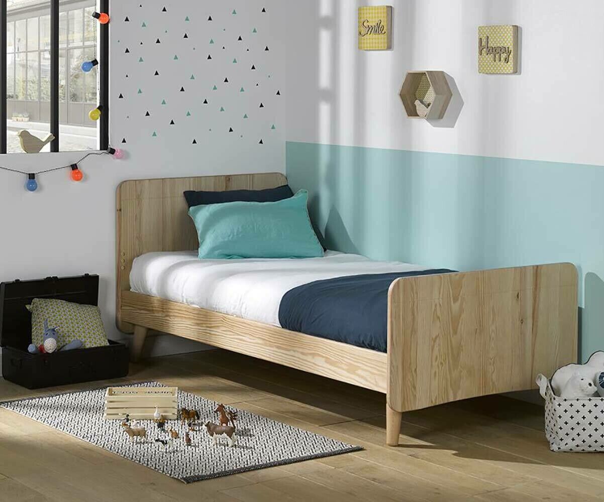 Ma Chambre d'Enfant Lit enfant avec pieds, sommier et matelas Willow Bois naturel 90x200 cm/Opt:Matelas Airfresh 15 cm