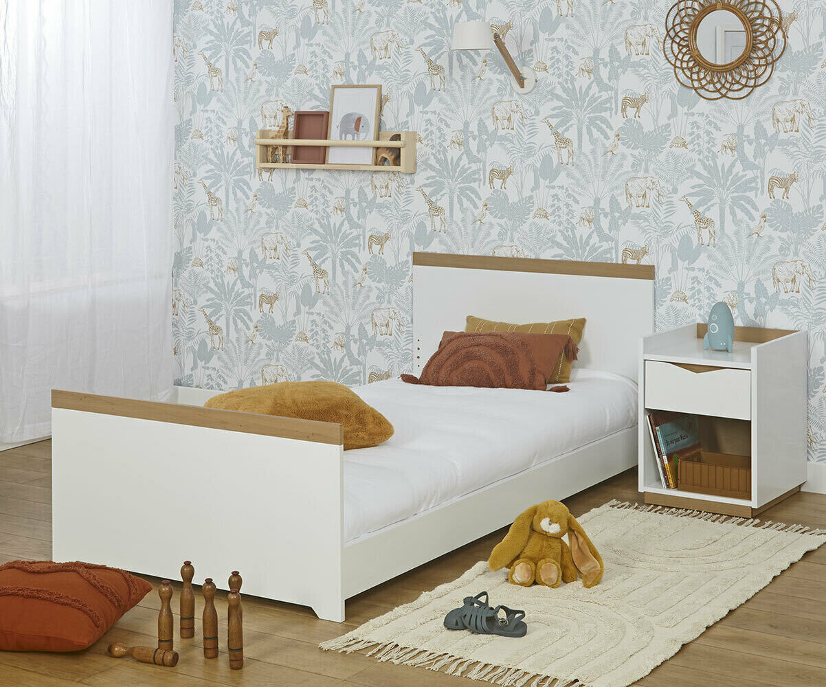 Ma Chambre d'Enfant Lit enfant montessori avec sommier et matelas Jaipur Blanc et bois 90x190 cm/Opt:Matelas Airfresh 15 cm