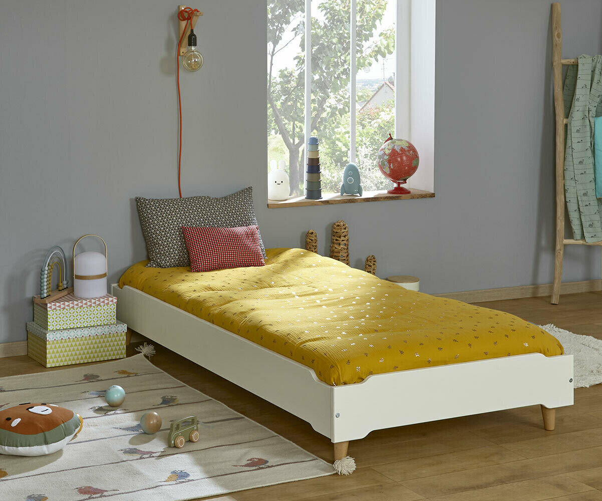 Ma Chambre d'Enfant Lit enfant avec pieds et sommier Happy Blanc 90x190 cm