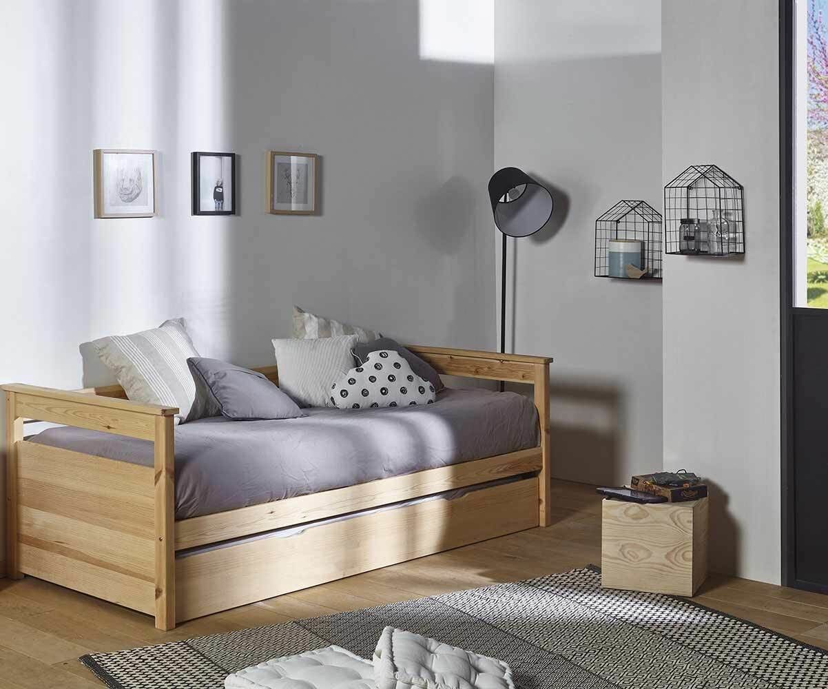 Ma Chambre d'Enfant Lit gigogne banquette adulte Mélo Bois naturel 90x190 cm
