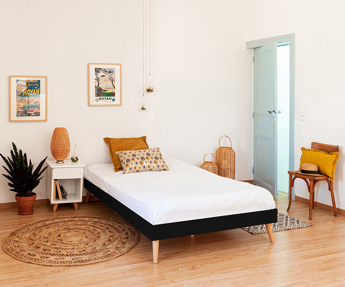 Ma Chambre d'Enfant Lit enfant avec pieds, sommier et matelas Honey Noir 120x190 cm