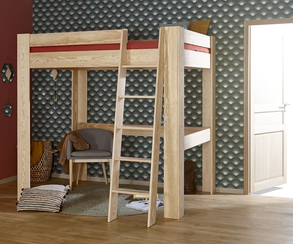 Ma Chambre d'Enfant Lit mezzanine adulte Naolo Bois naturel 90x190 cm