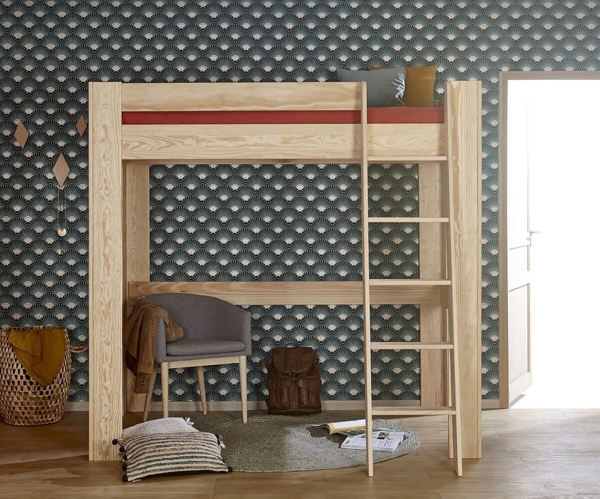 Ma Chambre d'Enfant Lit mezzanine enfant 2 places Naolo Bois naturel 120x190 cm