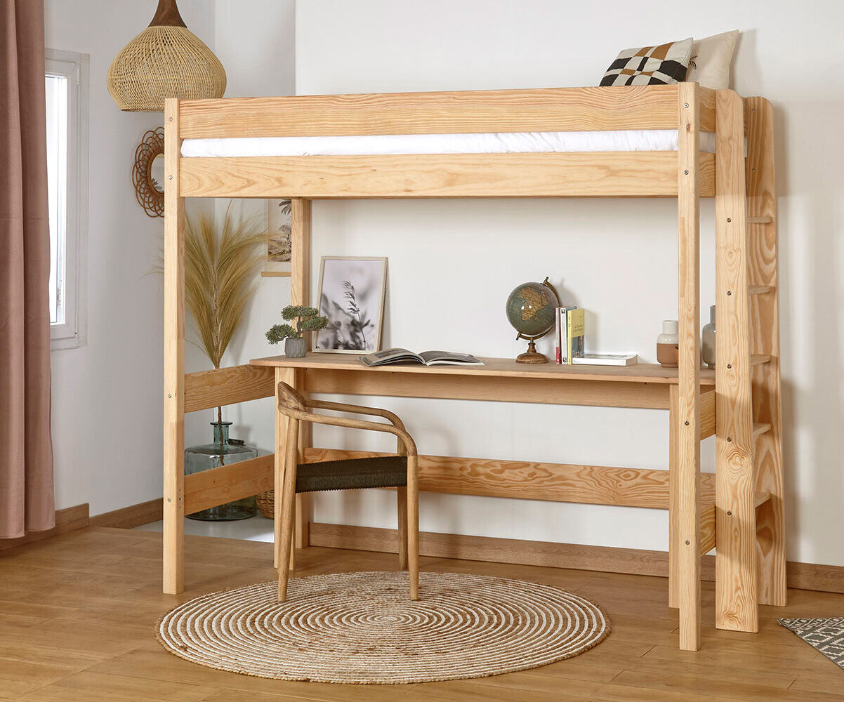 Ma Chambre d'Enfant Lit mezzanine ado avec bureau Caly Bois naturel 90x190 cm