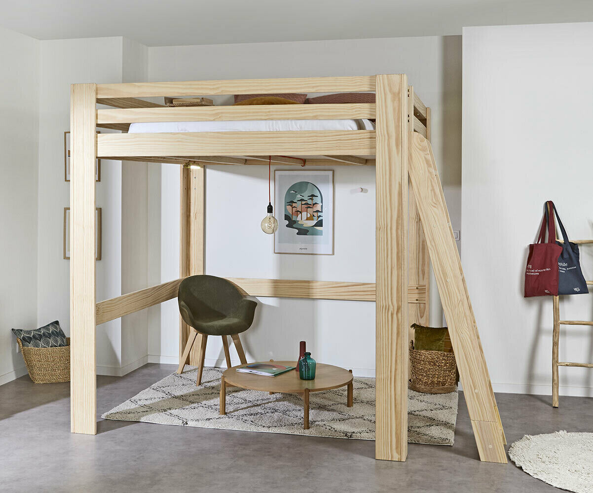 Ma Chambre d'Enfant Lit mezzanine king size Maverick Bois naturel 200x200 cm