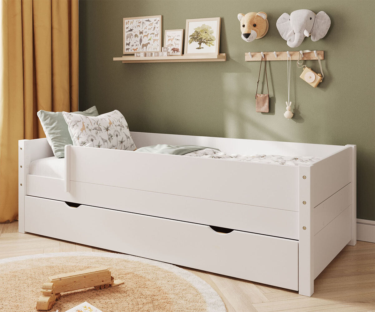Ma Chambre d'Enfant Lit gigogne enfant avec 2 barrières et 2 matelas Combeebed Blanc 90x200 cm Avec caches sommier Matelas Norway 13 cm
