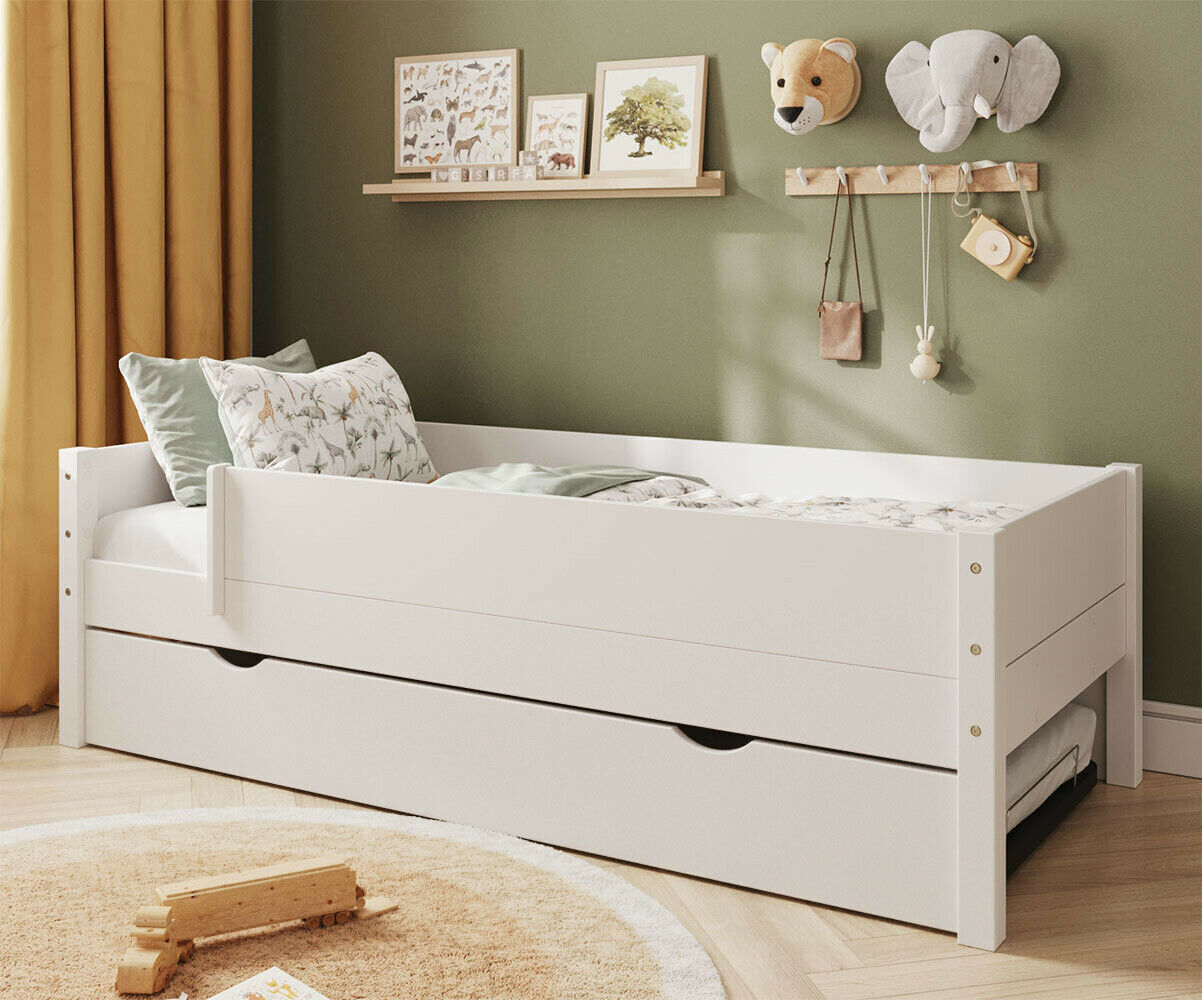 Ma Chambre d'Enfant Lit gigogne enfant avec 2 barrières et 2 matelas Combeebed Blanc 90x200 cm Sans caches sommier Matelas Norway 13 cm