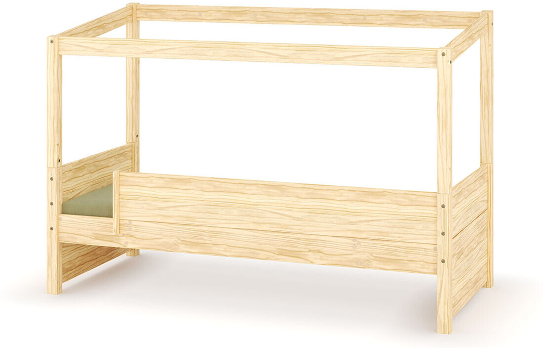 Ma Chambre d'Enfant Lit cabane enfant avec barrière et matelas Combeebed Bois naturel 90x200 cm Avec caches sommier Sans toit et porte 1 barrière Matelas Norway 13 cm