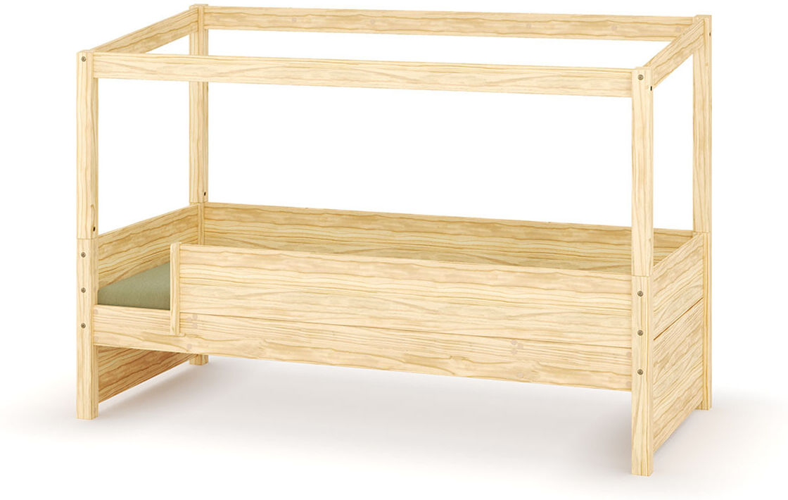 Ma Chambre d'Enfant Lit cabane enfant avec barrière et matelas Combeebed Bois naturel 90x200 cm Avec caches sommier Sans toit et porte 2 barrières Matelas Airfresh 15 cm