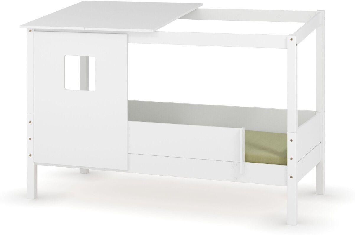 Ma Chambre d'Enfant Lit cabane enfant avec barrière et matelas Combeebed Blanc 90x200 cm Sans caches sommier Avec toit et porte 2 barrières Matelas Airfresh 15 cm