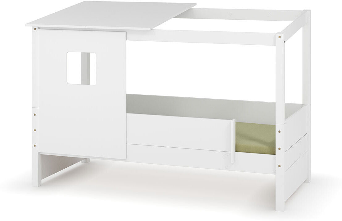 Ma Chambre d'Enfant Lit cabane enfant avec barrière et matelas Combeebed Blanc 90x200 cm Avec caches sommier Avec toit et porte 2 barrières Matelas Airfresh 15 cm