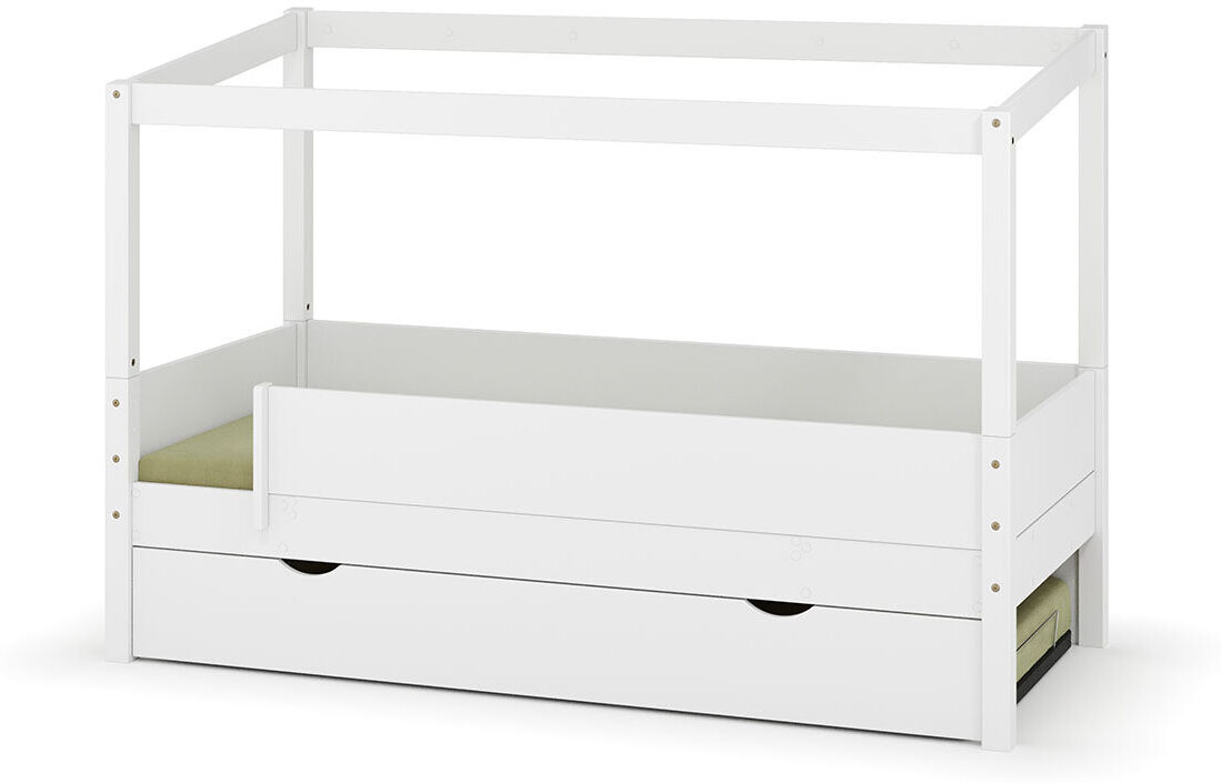 Ma Chambre d'Enfant Lit cabane gigogne enfant et matelas Combeebed Blanc 90x200 cm Sans caches sommier Sans toit et porte 2 barrières Matelas Norway 13 cm