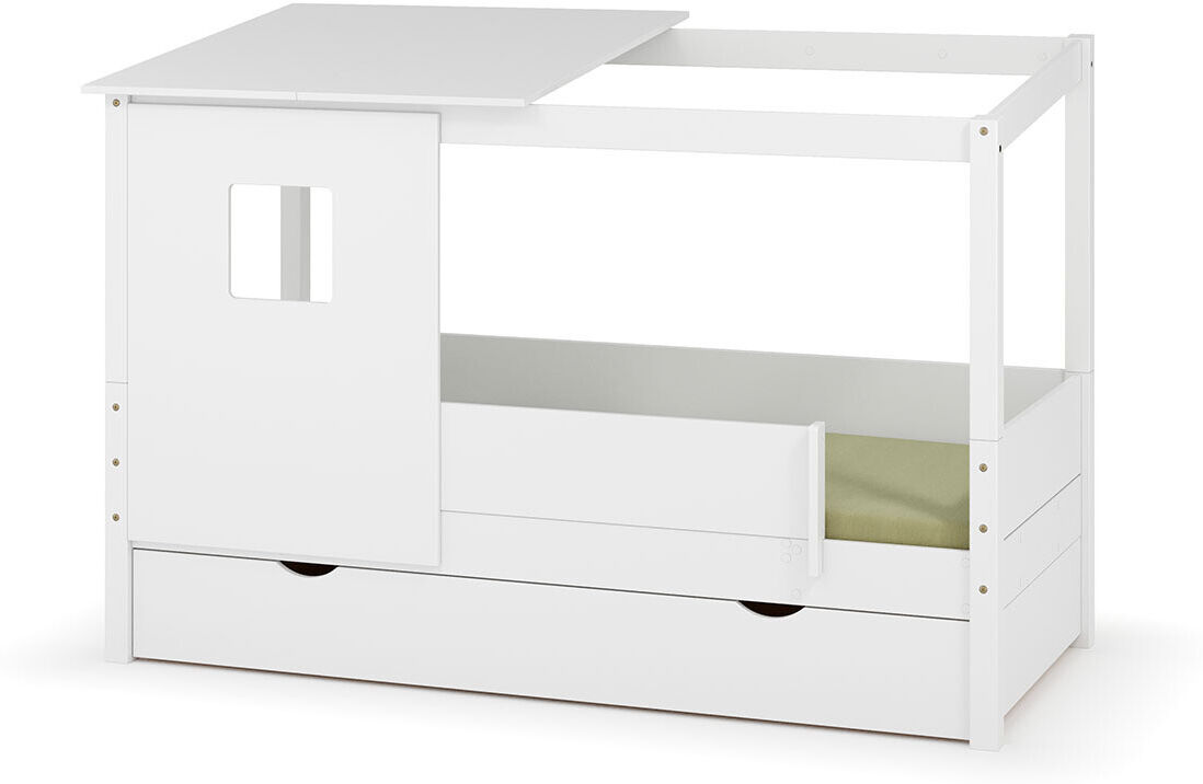 Ma Chambre d'Enfant Lit cabane gigogne enfant et matelas Combeebed Blanc 90x200 cm Avec caches sommier Avec toit et porte 2 barrières Matelas Airfresh 15 cm