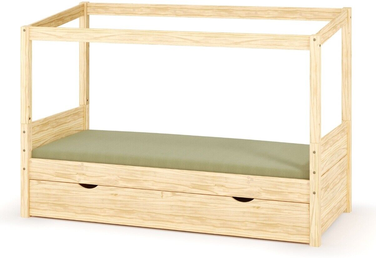 Ma Chambre d'Enfant Lit cabane gigogne enfant et matelas Combeebed Bois naturel 90x200 cm Avec caches sommier Sans toit et porte Sans barrière Matelas Norway 13 cm