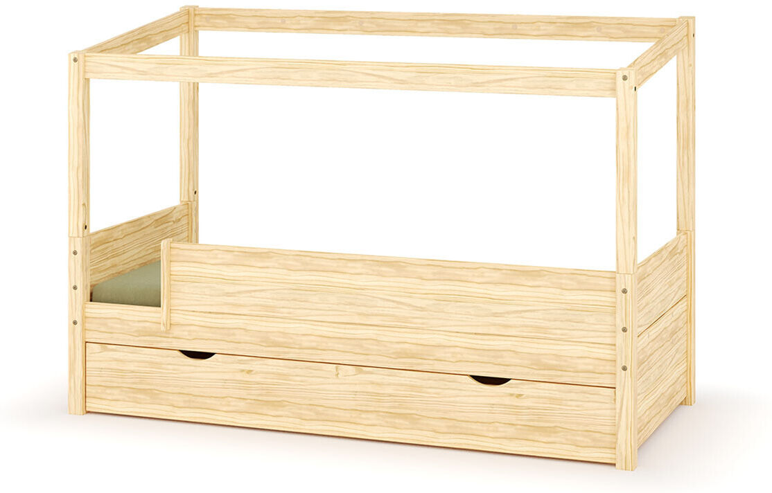 Ma Chambre d'Enfant Lit cabane gigogne enfant et matelas Combeebed Bois naturel 90x200 cm Avec caches sommier Sans toit et porte 1 barrière Matelas Norway 13 cm