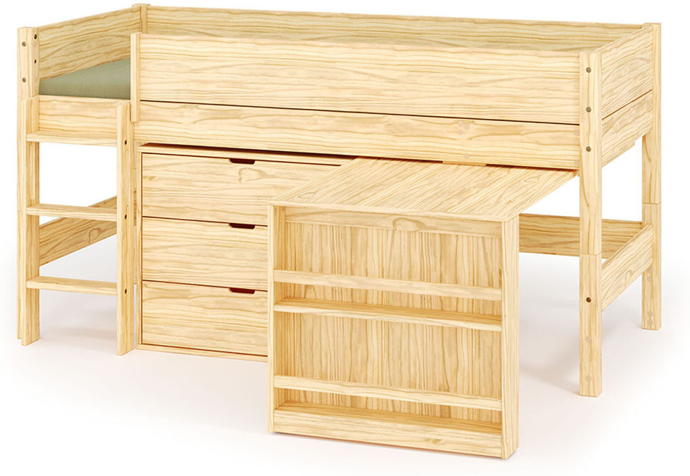 Ma Chambre d'Enfant Lit mi-hauteur enfant avec bureau et matelas Combeebed Bois naturel 90x200 cm Echelle grand côté 1 bureau + 1 commode Matelas Airfresh 15 cm