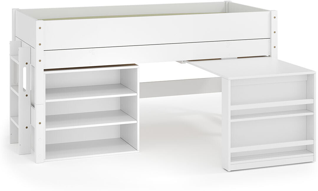 Ma Chambre d'Enfant Lit mi-hauteur enfant avec bureau et matelas Combeebed Blanc 90x200 cm Echelle petit côté 1 bureau + 1 étagère Matelas Norway 13 cm