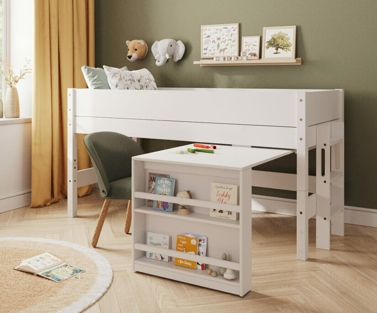 Ma Chambre d'Enfant Lit mi-hauteur enfant avec bureau et matelas Combeebed Blanc 90x200 cm Echelle petit côté 1 bureau seul Matelas Airfresh 15 cm
