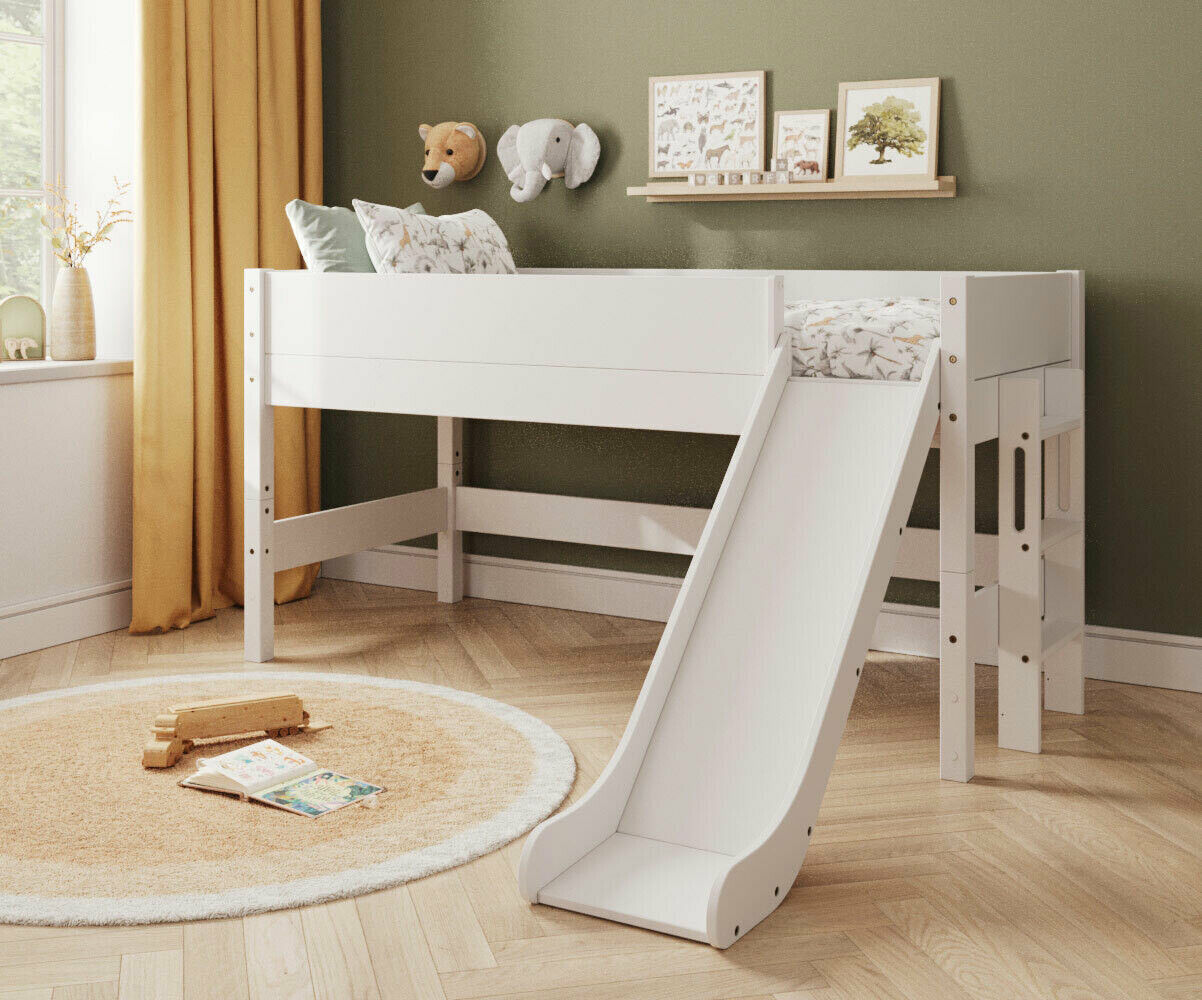 Ma Chambre d'Enfant Lit mi-hauteur enfant avec toboggan et matelas Combeebed Blanc 90x200 cm Toboggan uniquement Matelas Norway 13 cm