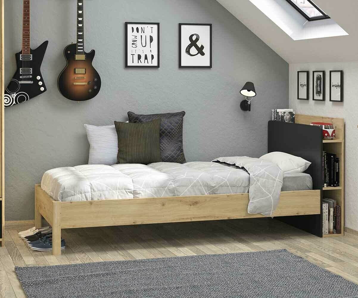 Ma Chambre d'Enfant Lit enfant avec sommier et matelas Ory  Noir et bois 90x200 cm