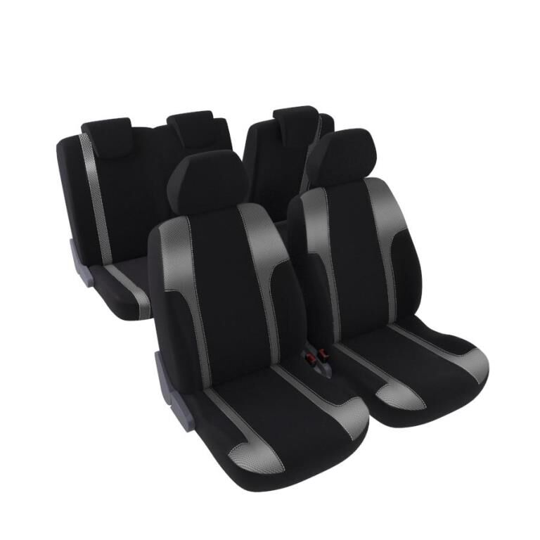 CARAUTO Housse de siège universelle Kit complet : 2 sièges (avant) + banquette fractionnable (arrière) - Maille polyester et métallisée Noir (Ref: 01012878)