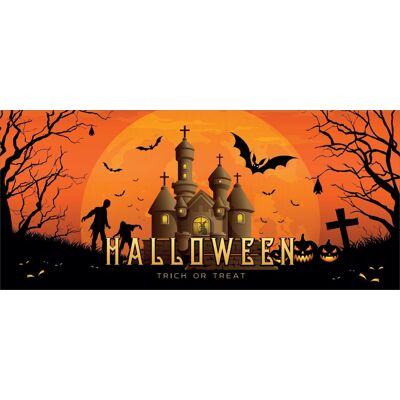 Bannière d'Halloween EUROPALMS, Maison hantée, 400x180cm - Décoration Halloween - Publicité Bannière d'Halloween EUROPALMS, Maison hantée, 400x180cm - Décoration Halloween - Publicité