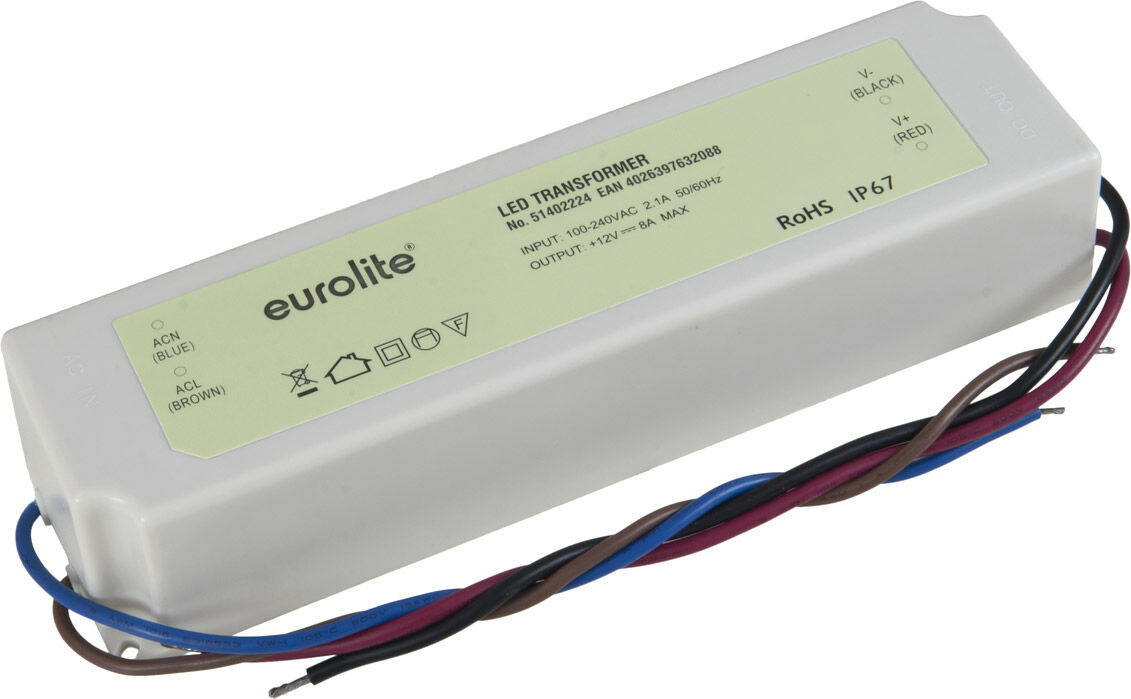 EUROLITE Transformateur électronique, 12V, 8A, IP67 - Transformateurs bas voltage