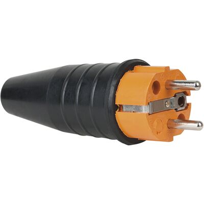 Connecteur Schuko mâle en caoutchouc PCE orange - 240 V - CEE 7/VII - 16 A - Connecteurs Schuko - Publicité Connecteur Schuko mâle en caoutchouc PCE orange - 240 V - CEE 7/VII - 16 A - Connecteurs Schuko - Publicité
