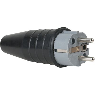 Connecteur Schuko mâle en caoutchouc PCE gris - 240 V - CEE 7/VII - 16 A - Connecteurs Schuko - Publicité Connecteur Schuko mâle en caoutchouc PCE gris - 240 V - CEE 7/VII - 16 A - Connecteurs Schuko - Publicité